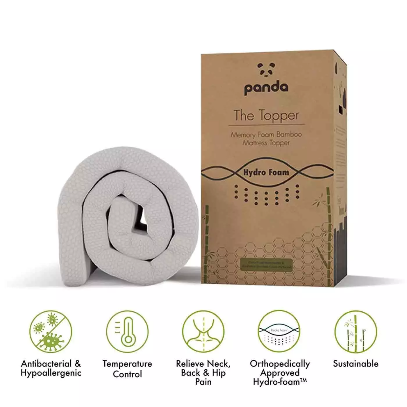 Panda Memory Foam Bamboo Mattress Topper Single Sm